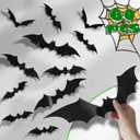 4 x 3D Bats Halloween Decoration, 60PCS 4 Sizes Realistic PVC Scary Bats Window Decal Wall Stickers for DIY Home Indoor Hallowmas Decor Party Supplies