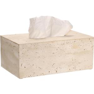 Sumnacon Rectangular Tissue Box Cover Natural Travertine Tissue Cover with Pads,Heavy Duty Stone Tissue Box Holder,Gorgeous Tissue Holder for Toilet Bathroom Kitchen Living Room Table,Light Beige