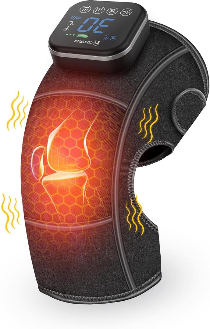 COMFIER Cordless Knee Massager with Heat,3-in-1 Knee Heating Pad with Vibration,4 Graphene Heating & 3 Modes,Heat Brace Wrap for Arthritis,Gifts for Men Women (1 Pack)