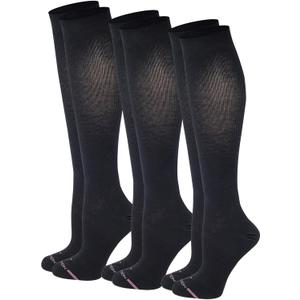 Dr. Motion Women's Compression Knee High Socks, 15-20 mmHg, 3 Pairs (9-11, Black)