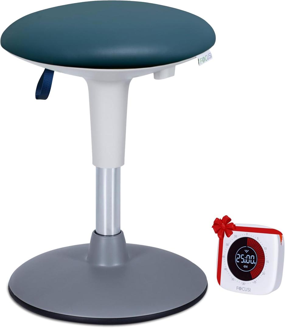 Wobble Stool for Kids Ages 712; Adjustable Height Wobble Stool; Classroom Seating with Soft, Easy-to-Clean New Fabric Cushion; Flexible Wiggle Chair for Focus & ADHD + Bonus Visual Timer (Lake Teal)