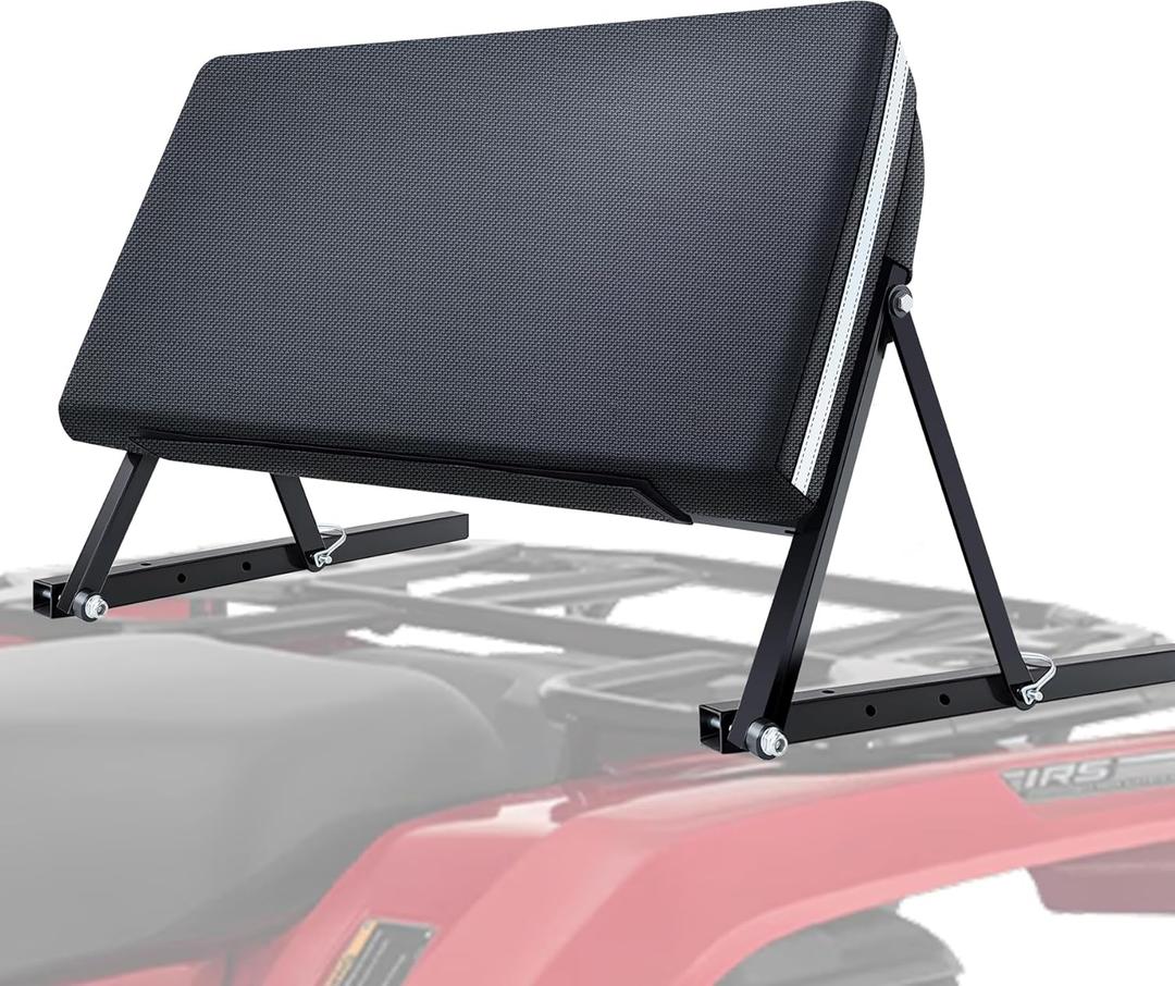 Universal ATV Backrest with Storage Pocket,900D Oxford Cloth Cover with 270 Degrees Reflective Strips,Heavy Duty Steel Frame,2.7"Thick Sponge Cushion Layer,Adjustable Folds Flat