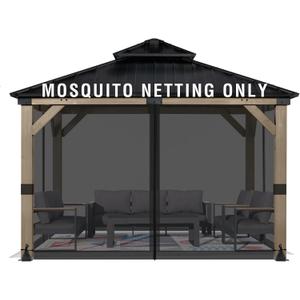 Aoodor Universal 10x10 ft Gazebo Mosquito Netting, Replacement 4-Panel Sidewalls with Double Zippers for Patio, Backyard, Deck, and Lawn (Netting Only, Black)