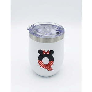 Cute Cartoon Mouse Gifts Initial A-Z Personalized Wine Tumbler Cup, Magic Mouse Printed 12 oz Stainless Steel Coffee Wine Tumbler Cup with Lid for Women Girls Mouse Lover Birthday Christmas Gift (Q)