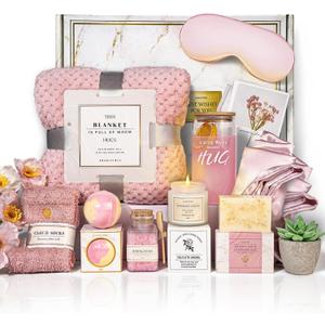 AHAGIFTREE Mother's Day Birthday Gifts Get Well Soon Gift Baskets For Women,12PC Get Well Gifts for Women After Surgery,Birthday Gifts,Care Package,Grief,Sympathy,Condolences Gift Basket (pink)