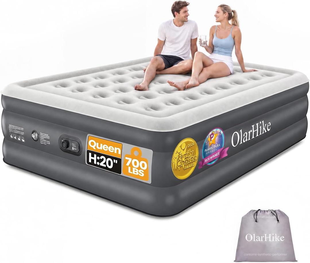 OlarHike Air Mattress Queen Built-in Pump, 20" H Inflatable Mattress,700LBS