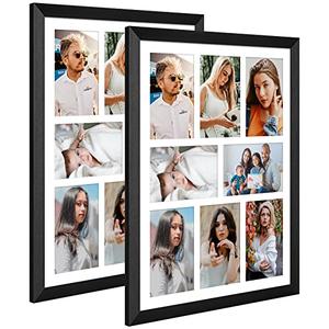 KSROECUD 13x17 Collage frame with 8 Openings 4X6 Pictures, Multiple Picture Frame with Mat, Wall or Tabletop Decor, Black Wood Grain, 2 Pack