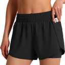 Ksmien Women's Running Shorts Quick Dry Lightweight Athletic Workout Shorts with Liner Phone Pockets (Black)