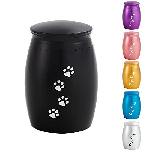 LINES ARTE 2.67 Inches Small Cremation Urns for Dog or Cats Ashes,Mini Black Pet Ashes Keepsake with Paw Print. 1