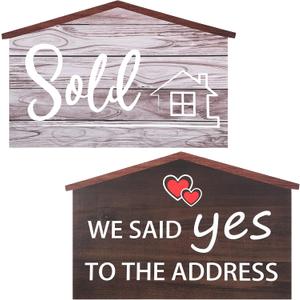 Real Estate Sold Sign for New Homeowners, 16.7 Inch House Shaped Real Estate Photo Prop Signs We Said Yes to The Address Double-Sided Agent Supplies and Signs for Real Estate Agent