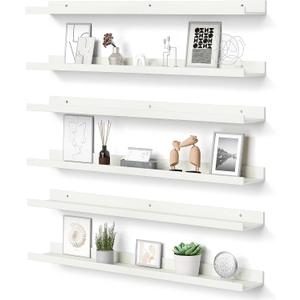 upsimples Floating Shelves for Wall, 35.5 Inch Shelves for Decor Storage Set of 6, Wall Mounted Wood Shelf for Bedroom, Living Room, Bathroom, Kitchen, Long Picture Ledge Shelves, White