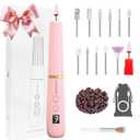 Electric Nail Drill Machine File Efile Set for Acrylic Gel Nails Portable Nail Drill Machine Kit Rechargeable Pedicure Tools for Hand Feet Manicure Pedicure Tools Polishing Set (Pink)