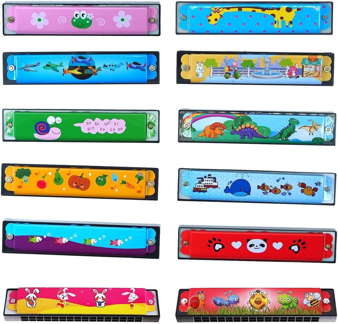 12 Pcs Kids Harmonicas Bulk | 16 Holes Musical Instrument Toys for Birthday Party Favors, Goodie Bag Stuffers, Classroom Prizes & Gifts for Kids Ages 4+