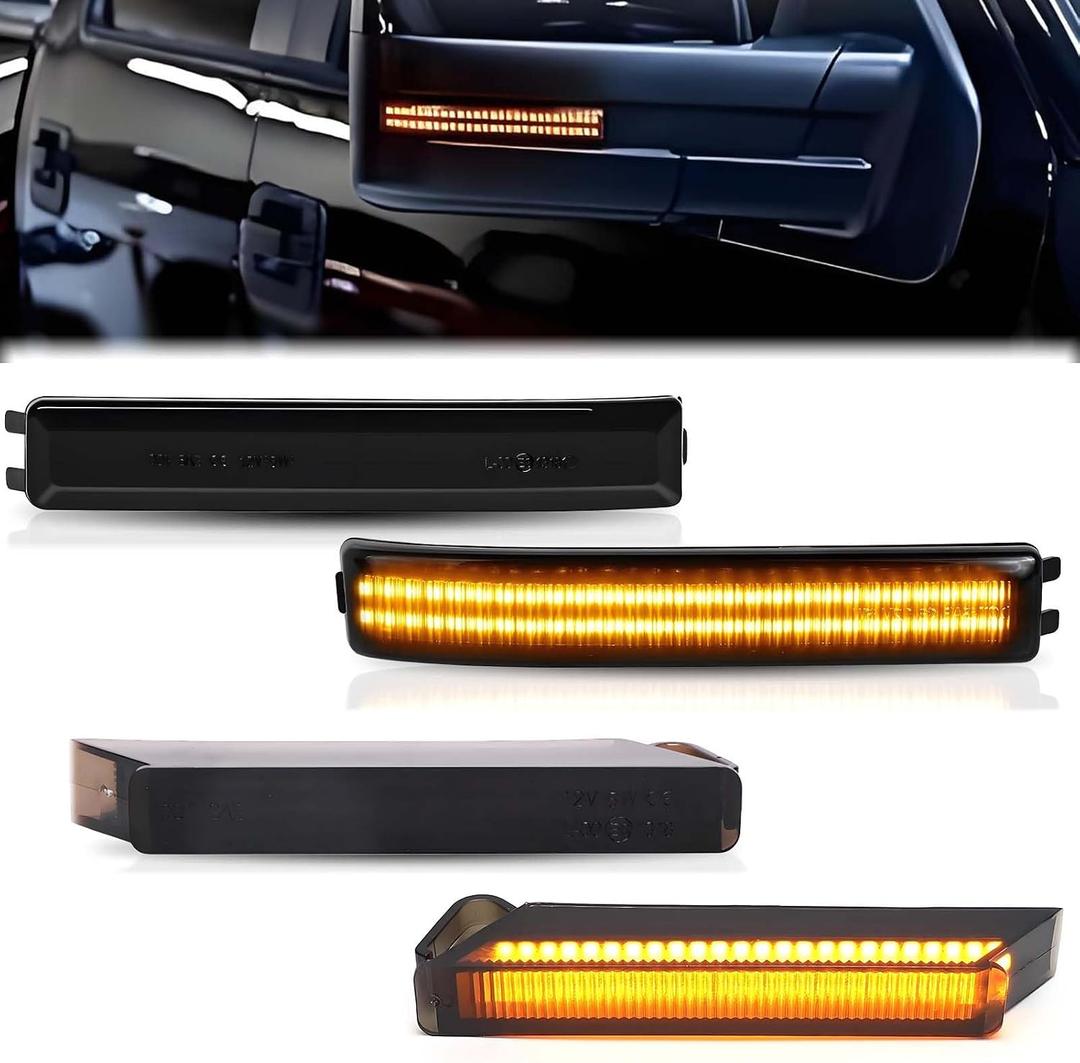 4 pcs LED Sequential Mirror Turn Signal Light Assembly Kit Compatible with 2009-2014 Ford F150, For 2010-2014 Raptor, Smoked Lens Amber Lights, Driver and Passenger Side
