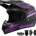Youth Kids Dirt Bike Motocross Helmet (Goggles Gloves Face Mask) 4PCS Set, DOT Approved Girls Full Face Motorcycle Helmets, ATV BMX MX Mountain Bike Off Road Kid Helmet (Purple, M)