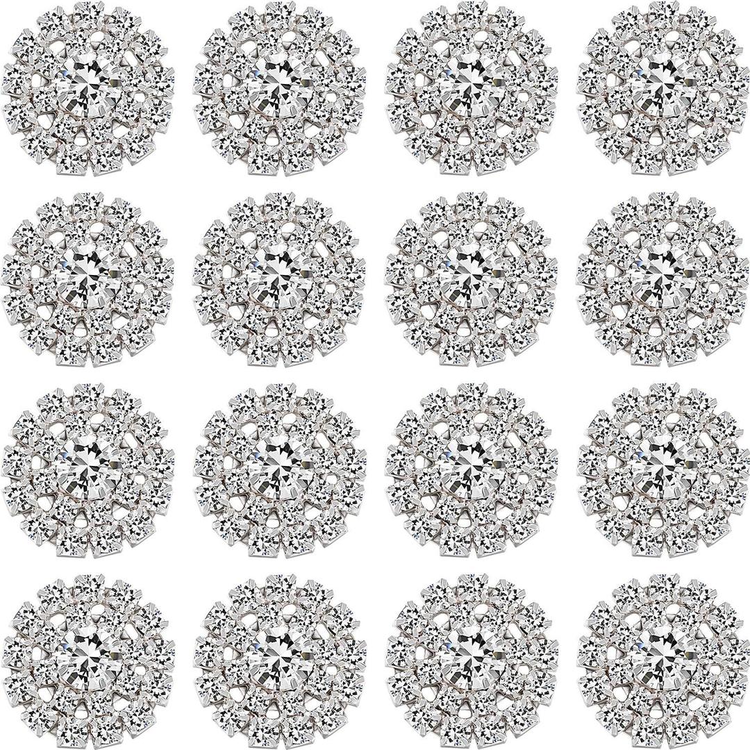 Hicarer Rhinestone Embellishments 19 mm Sew on Rhinestones Gems Button Accessory Silver Glass Crystals Buttons for DIY Jewelry Crafting Sewing Clothes Wedding Hair Decoration Accessories(50 Packs)