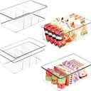 DCA 4 Pack Clear Food Storage Organizer Bin with Lid, 4 Compartment Pantry Organizer and Storage Container, Fridge Organizer, Ideal for Snacks, Packaged Foods, and Kitchen Shelves