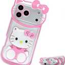 Anime Cat Case for iPhone 17 Pro,Phone Holder Stand with Makeup Mirror, Kawaii Phone Cases, Cool Unique Protective Cover for Women