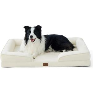 Bedsure Orthopedic Dog Beds Large Sized Dog - Washable Large Dog Cat Bed Waterproof, Comfort Dogs Couch Sofa with Washable Removable Cover, Pet Bed with Nonskid Bottom, Ivory, 35"