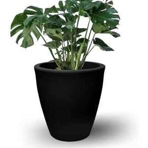 Elly Dcor 12 inch Planter for Garden with Drainage, Large Round, Lightweight & Extremely Durable, Deck Indoor/Outdoor Plastic Pot, 12"x12"x7", Black