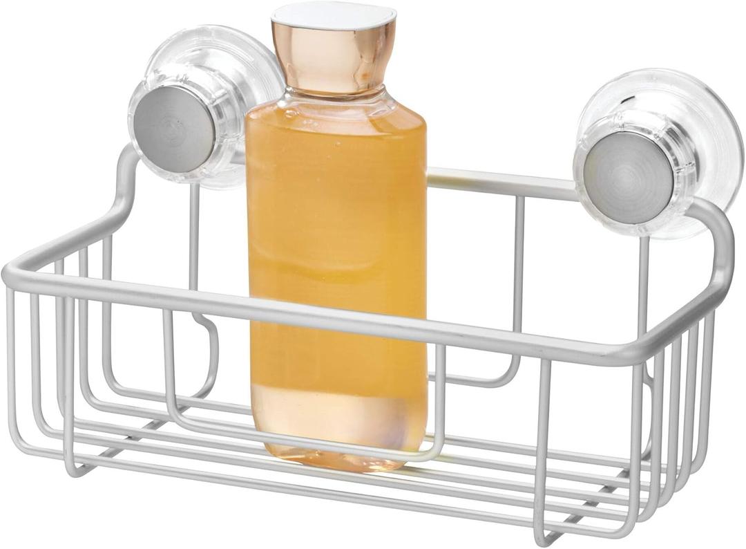 InterDesign Metro Rustproof Aluminum Turn-N-Lock Suction, Bathroom Shower Caddy Basket for Shampoo, Conditioner, Soap - Silver