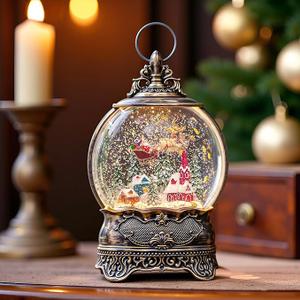 Snow Globe Lights, Santa Sleigh Car Flying Scene, Musical Flashing Water Lights, USB and Battery Powered Christmas Decoration Gifts