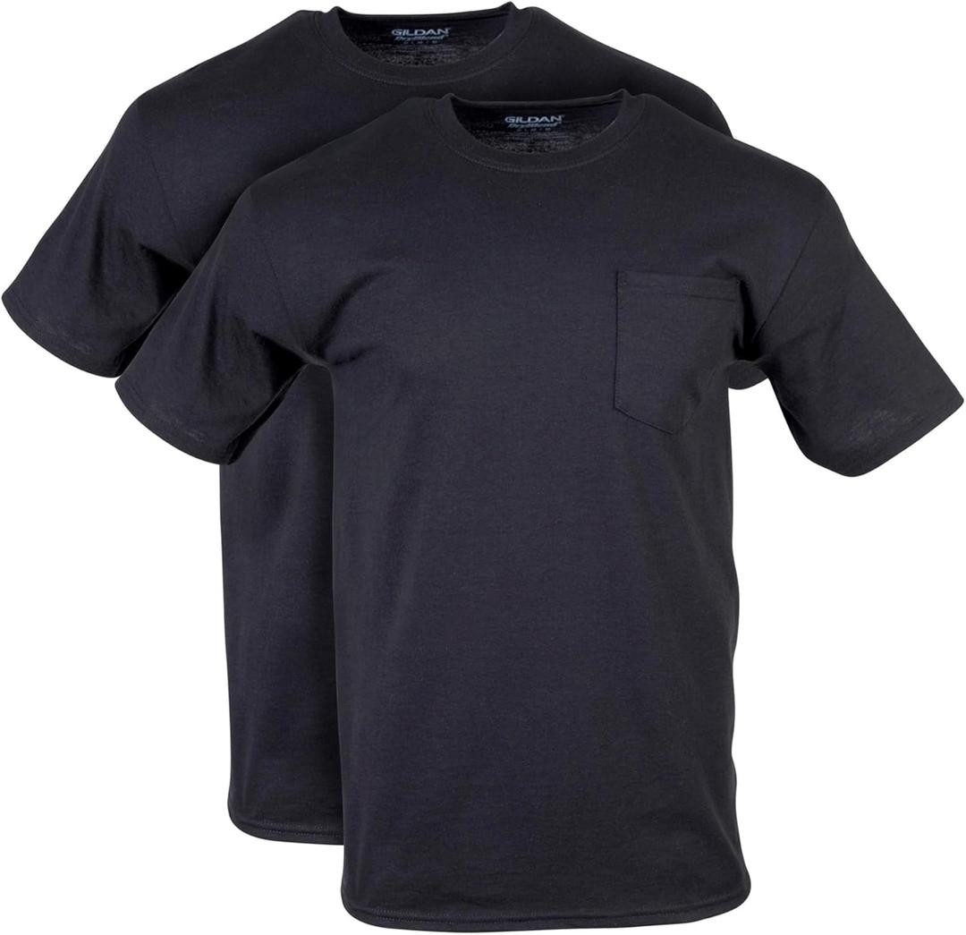 Gildan Adult DryBlend Workwear T-Shirts with Pocket, 2-Pack (Large, Black)