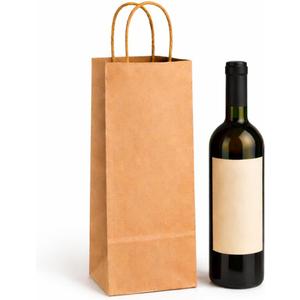 Kraft Wine Gift Bags with Handles 50 Pack Brown Paper Wine Bottle Bags, 5.25" x 3.25" x 13" (Brown Kraft)