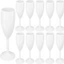 12 Pcs Plastic White Champagne Flutes 6 OZ Acrylic Wine Glasses Wedding Toasting Flute Goblet Reusable Champagne Cups for Bachelorette Party Wedding Bar Anniversary (White)