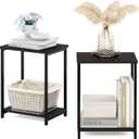 Furinno SIMPLISTIC Side Table Set of 2, 2-Tier Modern Metal Frame End Table with Open Shelf, Night Stand, Bedside Table, Easy Assembly, for Living Room, Bedroom, Espresso