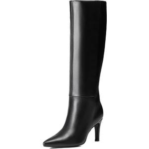 Reitoye Knee High Black Boots Women Sexy Pointed Toe Stiletto Tall Boots Side Zipper Dress Fashion Boots Shoes, Size 11