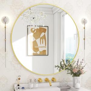 The Artment your artistic apartment Decorative Orbit Round Shape Wall Mirror with Frame for Living Room | Bathroom | Hall | Home Decor with Hanging Stripes (Gold Frame, 20 Inch)