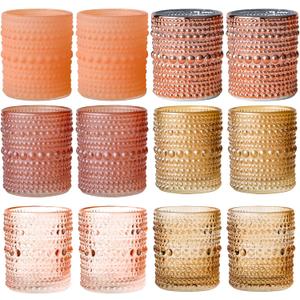 WDHODEC Pink Votive Candle Holders Set of 12 - Vintage Hobnail Glass Tealight Holders for Wedding, Valentine's, Party Table Centerpiece Decor