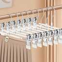 POZEAN Pants Hangers with Clips 30Pack, 12Inch Adjustable Skirt Hangers for Women, Space Saving Non-Slip Hangers for Shorts, Jeans, Coat, Kids' Clothes (White, 30Pack)