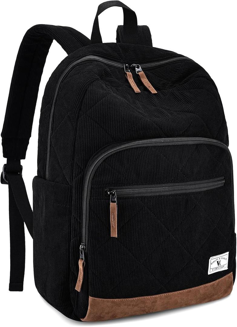 VX VONXURY School Backpack for Boys, Lightweight 15.6inch Corduroy Backpack for Men Teens Casual Bookbag for College Travel (Blue) (Black)