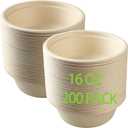 Paper Bowls, 16 oz, 200 Count, Biodegradable Sugarcane, Hot and Cold Use, Natural
