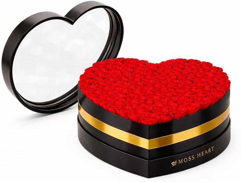 100 Petite Preserved Roses, Large Heart Shaped Box, Real Forever Roses Last 1+ Year, Romantic Gift for Women, Wife, Girlfriend, Mothers Day, Birthday, Anniversary, Valentines Day (Red)
