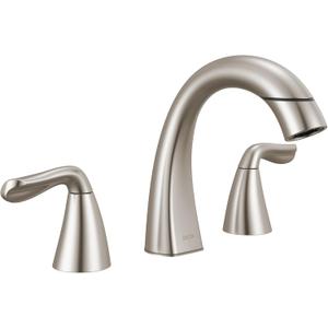 Delta Arvo Brushed Nickel Bathroom Faucet with Sprayer, 8 Inch 3 Hole Widespread Bathroom Sink Faucet with Pull Out Sprayer, Push-Pop Drain, Spot Shield Stainless 35840LF-SPPD