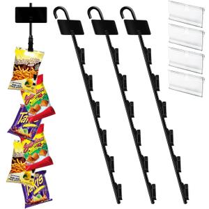 Chip Hanger Strips Hooks Display Hanging 16.5" with 6 Chip Greeting Card Party Merchandise Vendors Potato Bag Holder Snack Candy Portable Retail Organizer Storage Metal with Label Header 4 Pack
