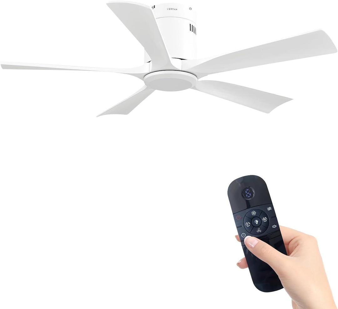 42'' Low Profile Ceiling Fan no Light,Flush Mount with Remote,White Ceiling Fan without Light (White, 42 Inch)