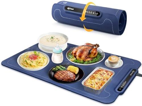 Extra-Large Warming Mat for Food - 3 Temp Levels Food Warmers, Foldable Electric Warming Tray with Child Safety Lock, Auto-Shutoff, Full Surface Heating Silicone Heating Tray for Gatherings, Parties
