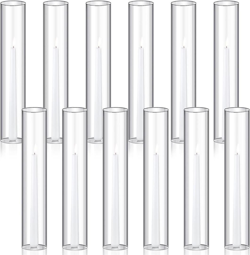 Treela 6 Pcs 2.5" W x 14" H Hurricane Candle Holder Sleeve Bottomless Glass Cylinder Candleholder Tall Candle Glass Cover Clear Open Ended Shade Chimney Tube Cover for Pillar Taper Lamp