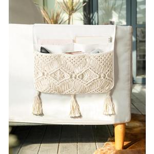 Mkono Macrame Couch Organizer Remote Control Caddy Sofa Armrest Armchair Bedside Storage Holder Bag for TV Remote, Magazine, Books, Cell Phone, iPad, Boho Living Room Home Dorm Decor, Beige, Large