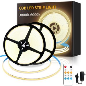 COB LED Strip Lights 100ft,3000K DC 24V Dimmable Warm White Flexible LED Rope Lights for Bedroom, with Remote and app Control LED Lights Strip for Living Room, Shelf, Cabinet(2 Rolls of 50ft)