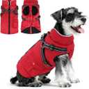 Dog Winter Coat with Harness Built-in | Waterproof Dog Jacket with Zipper & Fleece Lining | Reflective Cold Weather Coat for Small Dogs (Red) S