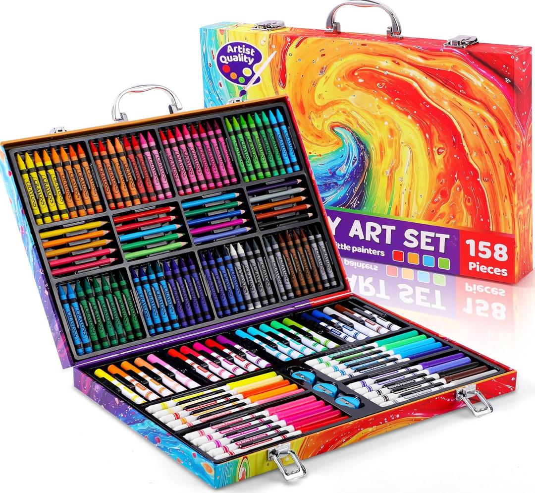 158 Pcs Art Supplies for Kids Ages 4-8, 6-8, Deluxe Art Kit Crafts Drawing Painting Set with Crayons, Colored Pencils, Markers - Christmas Gift for 4 5 6 7 8 9 10 11 12 Year old Toddlers Girls Boys