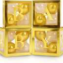 Baby Shower Boxes with Letters  Gold Boxes with Gold & White Balloons  44-Piece Gender Reveal & Party Decoration Set by Vellax