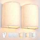 Wall Sconces Set of Two, Battery Operated Wall Sconces 3 Colors Changeable Dimmable Wall Lights Fixtures with Remote Control Fabric Wall Lamp Sconces for Bedroom Living Room Hallway