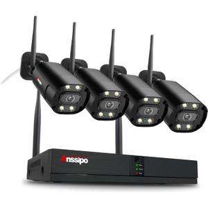 4K Wireless Security Camera System, 4X 3MP Plug-in Surveillance Security Cameras for 24/7 Recording, Dual Warning 8CH WiFi NVR, Color Night Vision,Two Way Audio, AI Face/Motion Detection,NO Hard Drive
