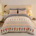 Boho Floral Comforter, 1 Piece Plush Thick Winter Bedding, Ultra Soft Warm Fluffy Bed Comforter, Cream White, King(90 x 104 inch)